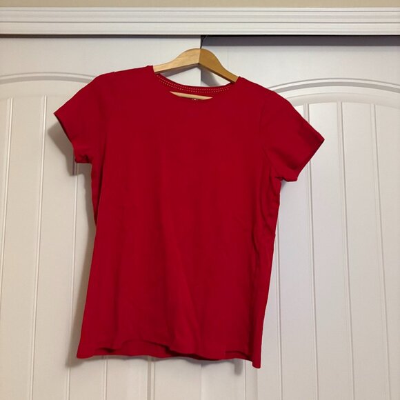 St. John's Bay Crew Neck T Shirt Large Short Sleeve Solid Red 100% Cotton Casual - Picture 1 of 3